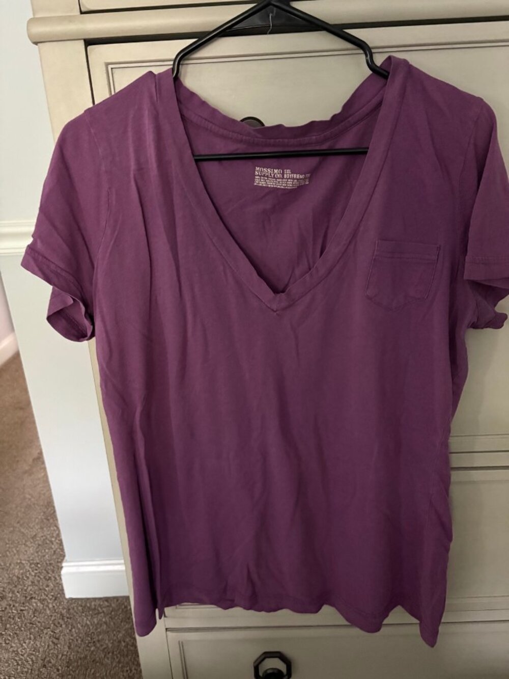 Mossimo Women's Purple V-Neck Boyfriend T-Shirt with Pocket - Size XL - Like New